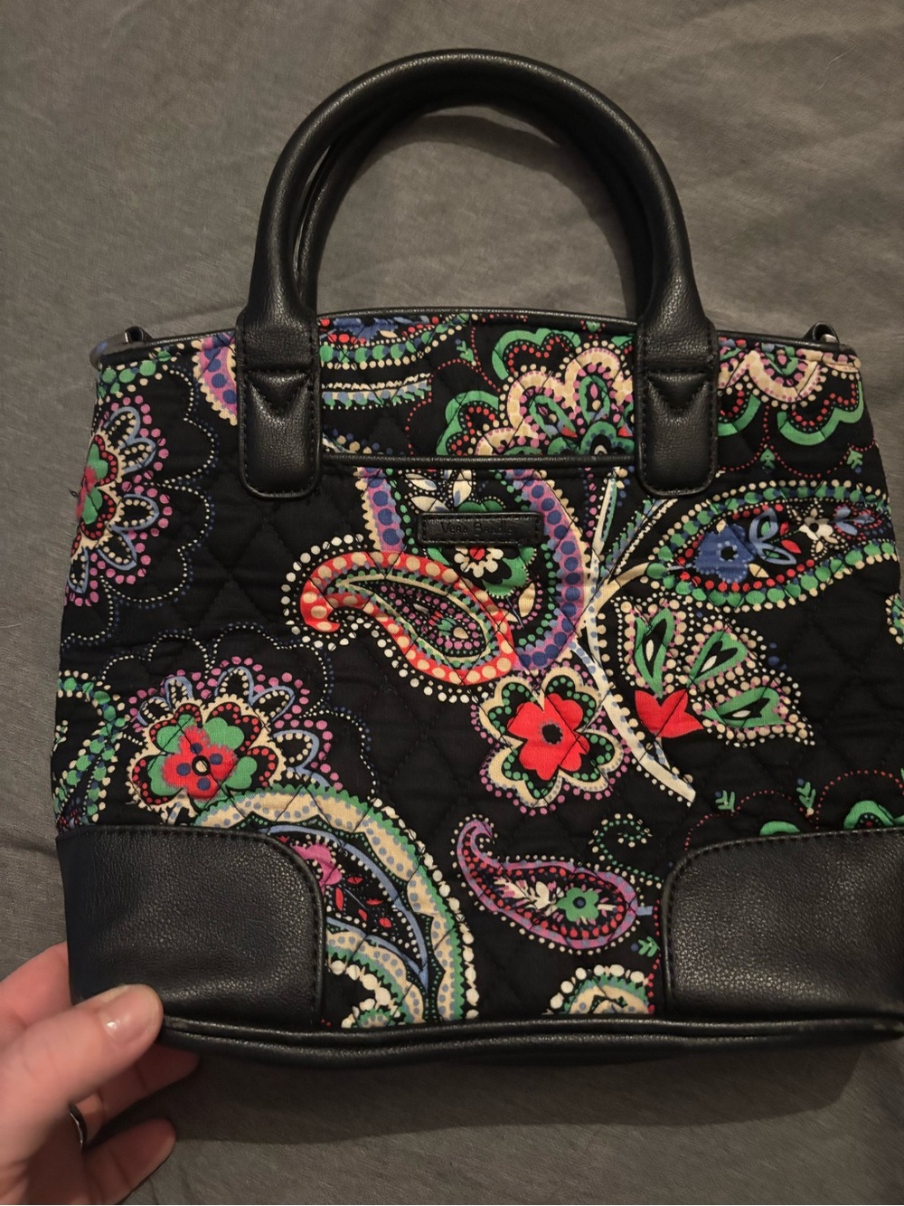 Vera Bradley Black Quilted Paisley Shoulder Bag with Multicolor Floral Accents
